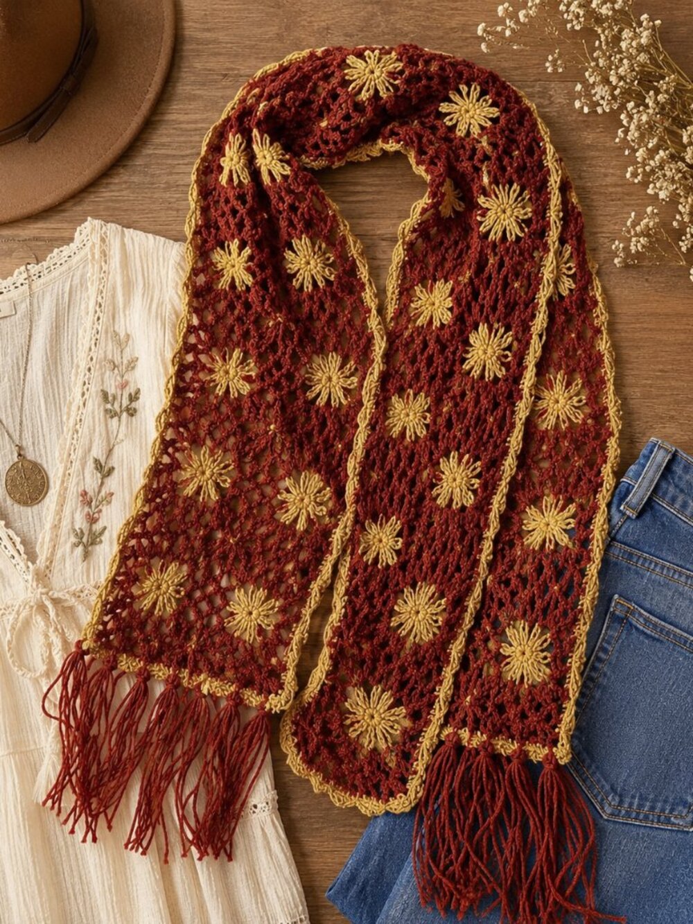 Lucky Brand Crochet Daisy Scarf